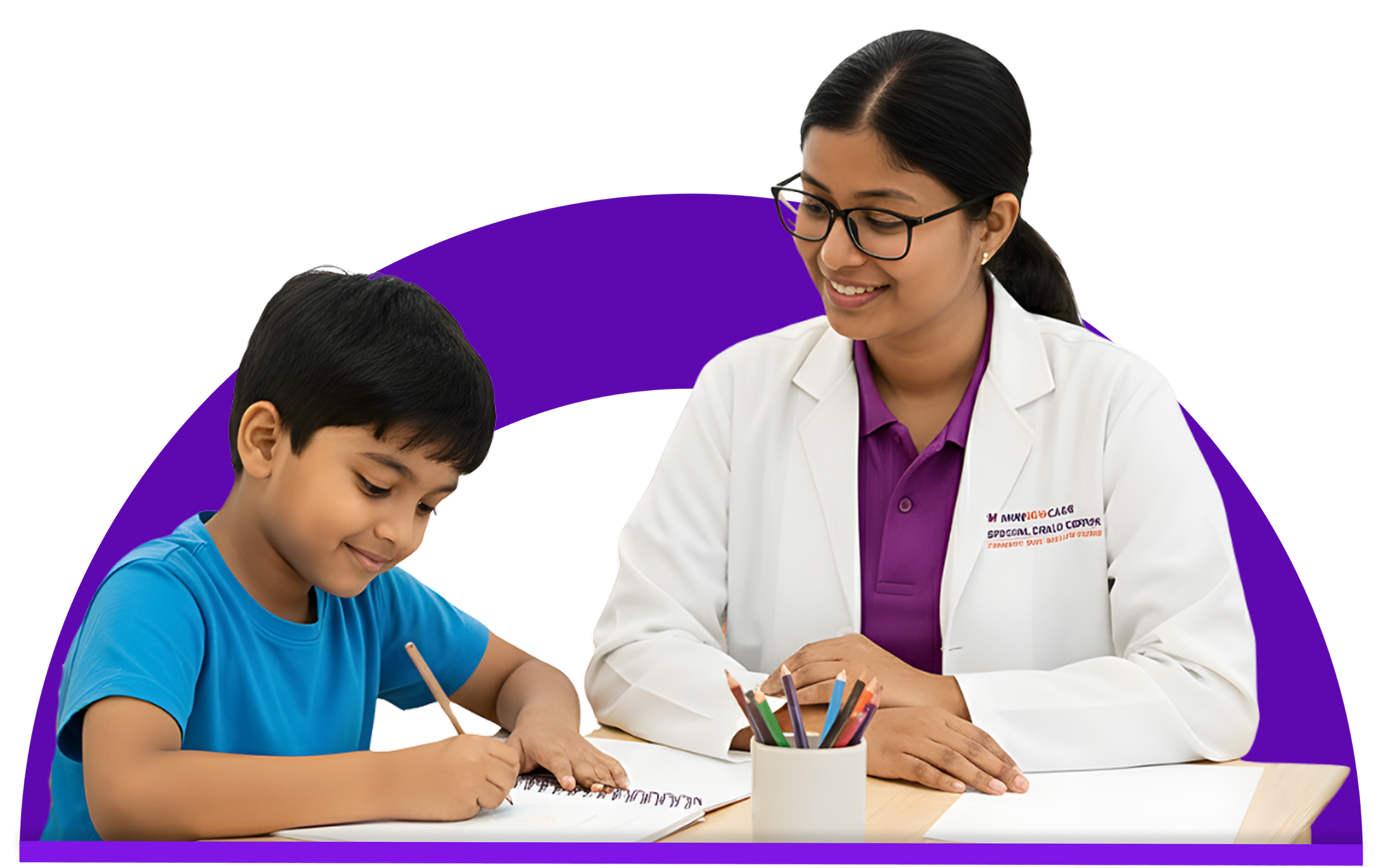 Special education teacher helping child with learning disabilities in Noida classroom